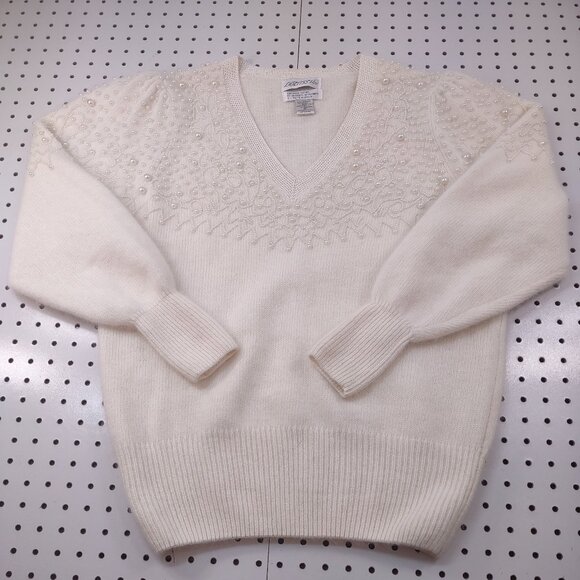Side Effects Sweaters - Vintage Side Effects Lambswool/Angora Rabbit Hair Blend Beaded Sweater, Size M